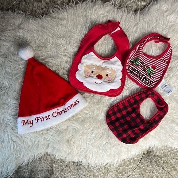 My first Christmas hat and bibs set baby - Picture 3 of 7